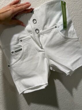 Freddy White High-Waist Button-Front Denim Shorts